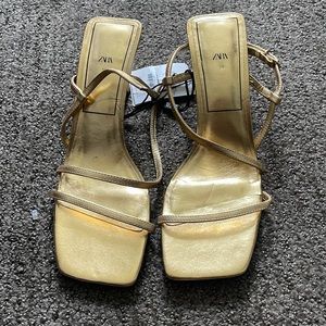 Women’s gold Zara strap heels